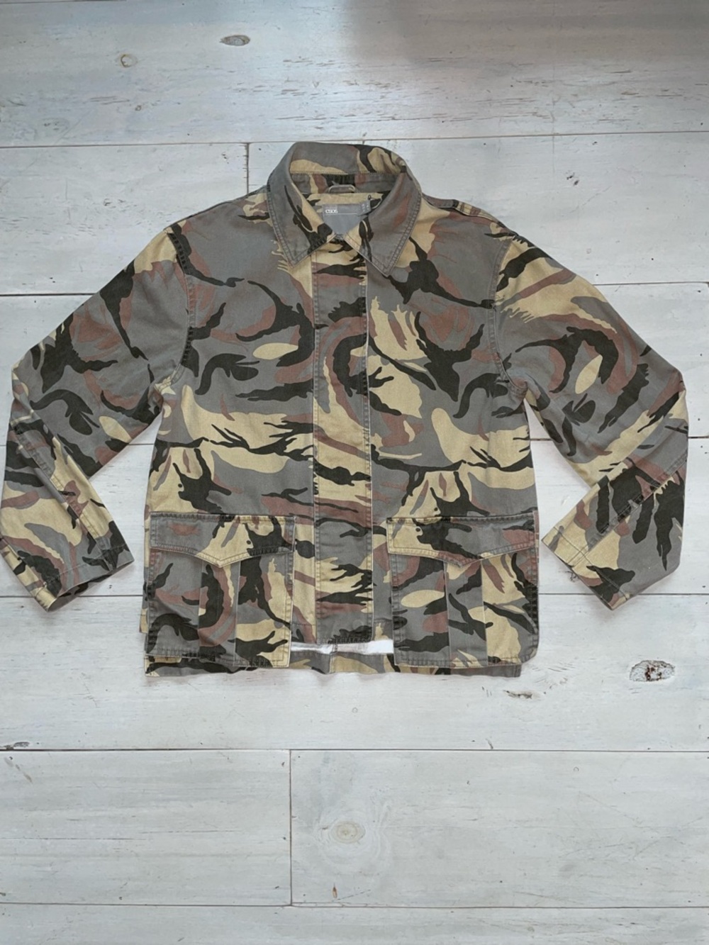 ASOS Women’s Camo Print Jacket Safari Snap Front Deep Flap Pockets Sz 6 Utility